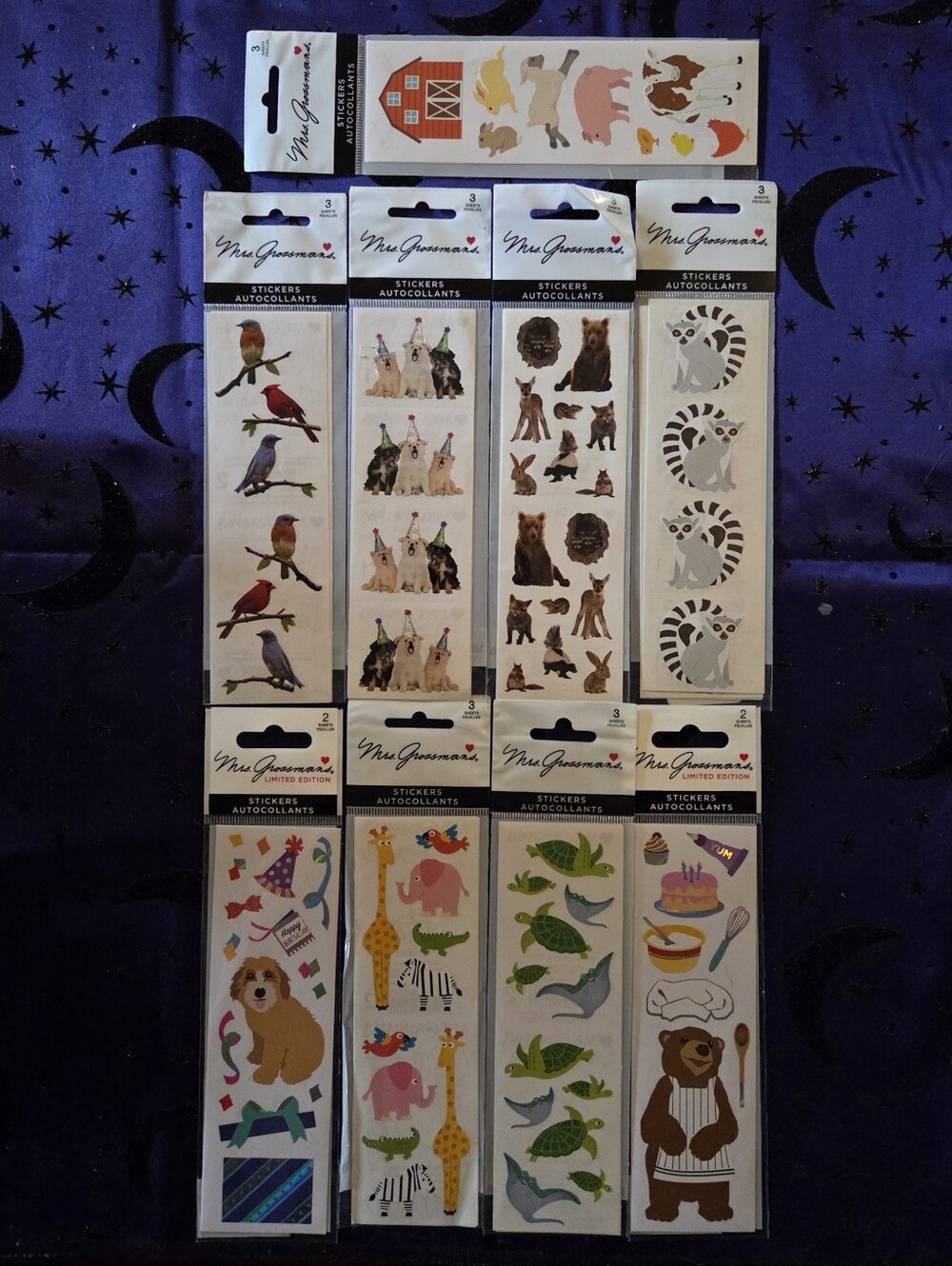 Vintage Mrs. Grossman's Sticker Modules Lot - 9 Unopened Deadstock Animal Packs